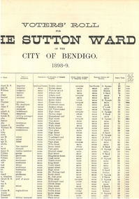 Document - CITY OF BENDIGO VOTER'S ROLL, 1898-9