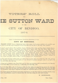 Document - CITY OF BENDIGO VOTER'S ROLL, 1897-8