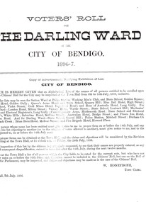 Document - CITY OF BENDIGO VOTER'S ROLL, 1896-7