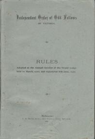 Book - RULES OF THE INDEPENDENT ORDER OF ODDFELLOWS, VICTORIA, 1920, 1920