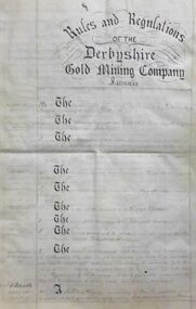 Document - RULES AND REGULATIONS DERBYSHIRE GOLD MINING COMPANY, 1865