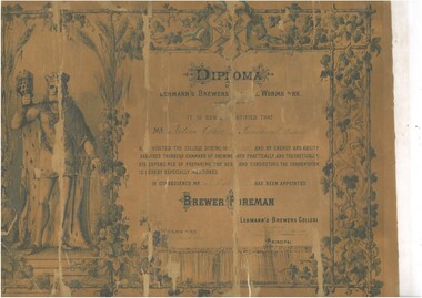 Document - JULIUS COHN BREWERS DIPLOMA, 1882