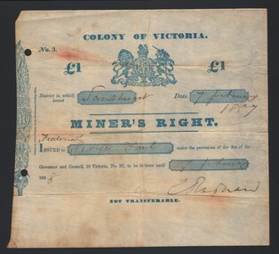 Document - MINER'S RIGHT, 1857