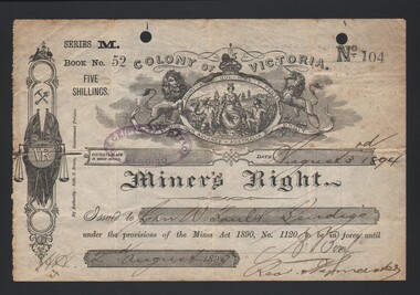 Document - MINER'S RIGHT, 1894