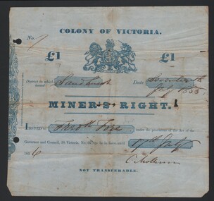 Document - MINER'S RIGHT, 1855