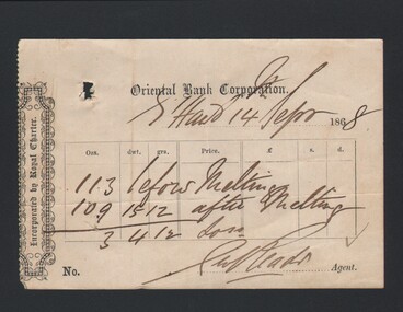 Document - BANK RECEIPT (GOLD), 1868