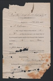 Document - BARKLY REEF GOLD MINING COMPANY SHARE ACCOUNT, 1875