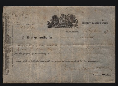 Document - MINERS RIGHT/LAND LEASE, 1870