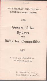 Document - VICTORIAN BOWLING ASSOCIATION - RULES AND BY-LAWS, 1946