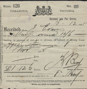 Document - MINING LEASE RECEIPT, 1905