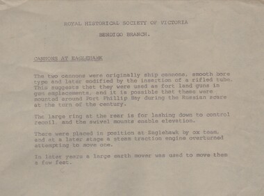 Document - CANNONS AT EAGLEHAWK, c1970?