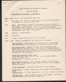 Document - THE BENDIGO GOLDFIELDS - A FEW FACTS, c1970