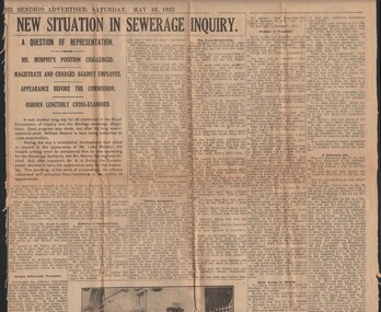 Newspaper - BENDIGO SEWERAGE INQUIRY - NEW SITUATION, 1925