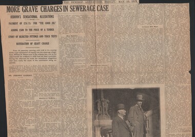 Newspaper - MORE GRAVE CHARGES IN SEWERAGE CASE, 15 May 1925