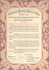 Document - BENDIGO CO-OP DISTRIBUTION SOCIETY CERTIFICATE - CHARLES HENRY CARTER, 1909