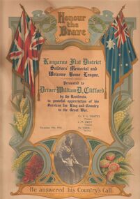 Document - WWI CERTIFICATE OF APPRECIATION - WILLIAM D CLIFFORD, 1918