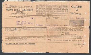 Document - WES HARRY COLLECTION: MOTOR SPIRIT CONSUMERS LICENSE, 4th April 1941
