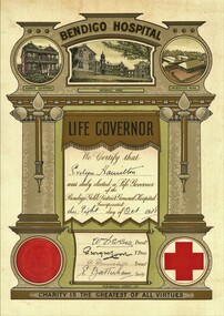 Document - HAMILTON COLLECTION: BENDIGO HOSPITAL LIFE GOVERNOR CERTIFICATE - EVELYN HAMILTON, 1919