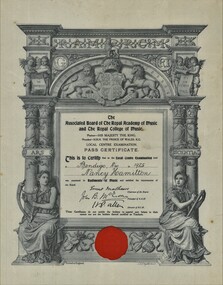 Document - HAMILTON COLLECTION: MUSIC CERTIFICATE - NANCY HAMILTON, 1925