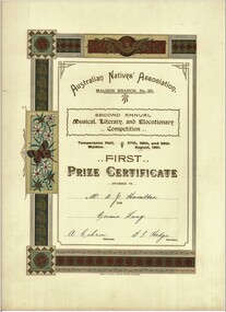 Document - HAMILTON COLLECTION: MALDON AND MUSIC COMPETITION PRIZE CERTICATES - ALEXANDER JOHN HAMILTON, 1901