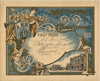 Document - HAMILTON COLLECTION: MARYBOROUGH AND MUSIC COMPETITION PRIZE CERTIFICATES - ALEXANDER JOHN HAMILTON, 1901