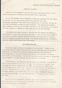 Document - HARRY BIGGS COLLECTION: EAGLEHAWK TOWN HALL