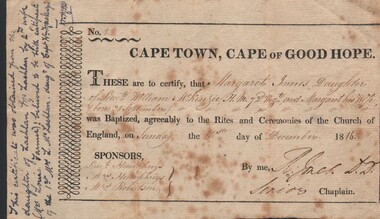 Document - HARRY BIGGS COLLECTION: BAPTISM CERTIFICATE, 1816