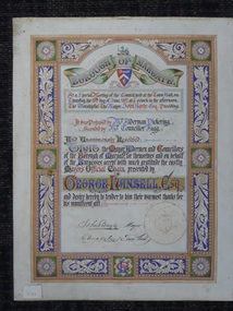 Document - CERTIFICATE OF ACCEPTANCE OF THE MAYORAL CHAIN FROM GEORGE LANSELL, 1882