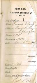 Document - COHN BROTHERS COLLECTION: SHARE CERTIFICATE BOOK, 6/12/1887 to 8/12/1891