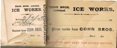 Document - COHN BROTHERS COLLECTION: RECEIPT BOOK FOR ICE SALES, 2/3/1903 - 1908