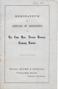 Document - COHN BROTHERS COLLECTION: MEMORANDUM & ARTICLES OF ASSOCIATION, 29 Nov. 1887
