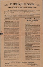 Document - HARRY BIGGS COLLECTION: TUBERCULOSIS WHAT IT IS AND ITS PREVENTION, 3/04/1900