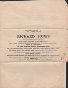 Document - HARRY BIGGS COLLECTION: TESTIMONIALS OF RICHARD JONES, Undated