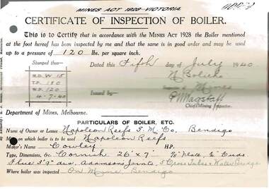 Document - MCCOLL, RANKIN AND STANISTREET  COLLECTION: NAPOLEON REEF GOLD MINING CO NL, 1940