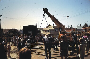 Slide - BENDIGO- TRAIN IN TOWN, Feb 1970