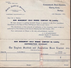 Document - MCCOLL, RANKIN AND STANISTREET COLLECTION: NEW MONUMENT GMC N/L - CHEQUES, 11 December 1953