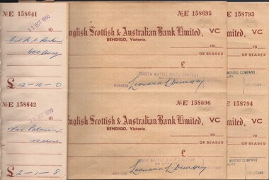 Document - MCCOLL, RANKIN AND STANISTREET COLLECTION: SOUTH WATTLE GULLY CO. N.L - CHEQUE BOOK, 11/10/1950 - 15/6/1956