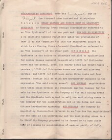 Document - MCCOLL, RANKIN AND STANISTREET COLLECTION: MEMORANDUM OF AGREEMENT GREAT EASTERN AND BIRDS REEF, 10/2/1933