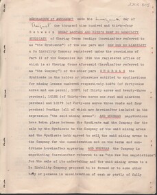 Document - MCCOLL, RANKIN AND STANISTREET COLLECTION: MEMORANDUM OF AGREEMENT GREAT EASTERN AND BIRDS REEF, 10/2/1933