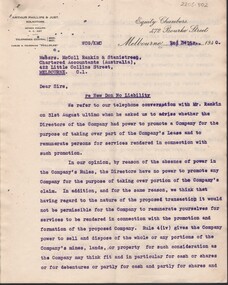 Document - MCCOLL, RANKIN AND STANISTREET COLLECTION: LETTER RE NEW DON NO LIABILITY
