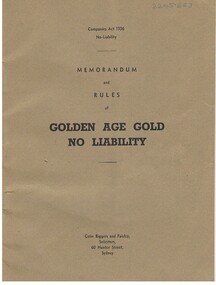 Document - MCCOLL, RANKIN AND STANISTREET COLLECTION: RED WHITE & BLUE EXTENDED MINE - MEMO. & RULES OF GOLDEN AGE GOLD N/L, 3/4/1950