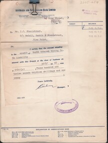Document - MCCOLL, RANKIN AND STANISTREET COLLECTION: NORTH DEBORAH MC N/L - BANK STATEMENTS, 1953 - 1960