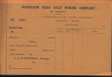 Document - MCCOLL, RANKIN AND STANISTREET COLLECTION:  NAPOLEON REEF GOLD MINING CO. N.L, 1940's