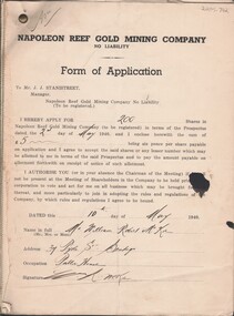 Document - MCCOLL, RANKIN AND STANISTREET COLLECTION:  NAPOLEON REEF GOLD MINING CO. N.L, May 1940