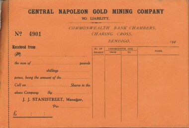 Document - MCCOLL, RANKIN AND STANISTREET COLLECTION: CENTRAL NAPOLEON GOLD MINING CO. N.L, 1940's