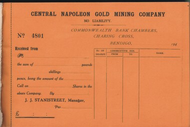 Document - MCCOLL, RANKIN AND STANISTREET COLLECTION: CENTRAL NAPOLEON GOLD MINING CO. N.L, 1940's