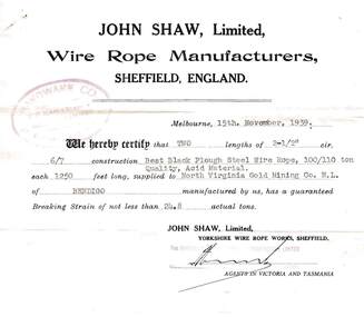 Document - MCCOLL, RANKIN AND STANISTREET  COLLECTION: NORTH VIRGINIA GOLD MINING CO NL, JOHN SHAW LTD, 1939
