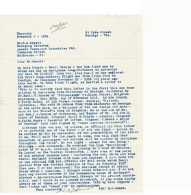 Document - BASIL WATSON COLLECTION: LETTER (R K MUNRO TO R M ANSETT), 1961