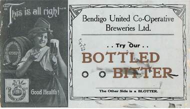 Document - MCCOLL, RANKIN AND STANISTREET  COLLECTION: BLOTTER, BENDIGO UNITED CO-OPERATIVE BREWERIES, 1918