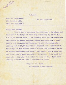 Document - BASIL WATSON COLLECTION: LETTER FROM AIR DEPARTMENT (ENGLAND) TO 'ALL INSPECTORS', 1915
